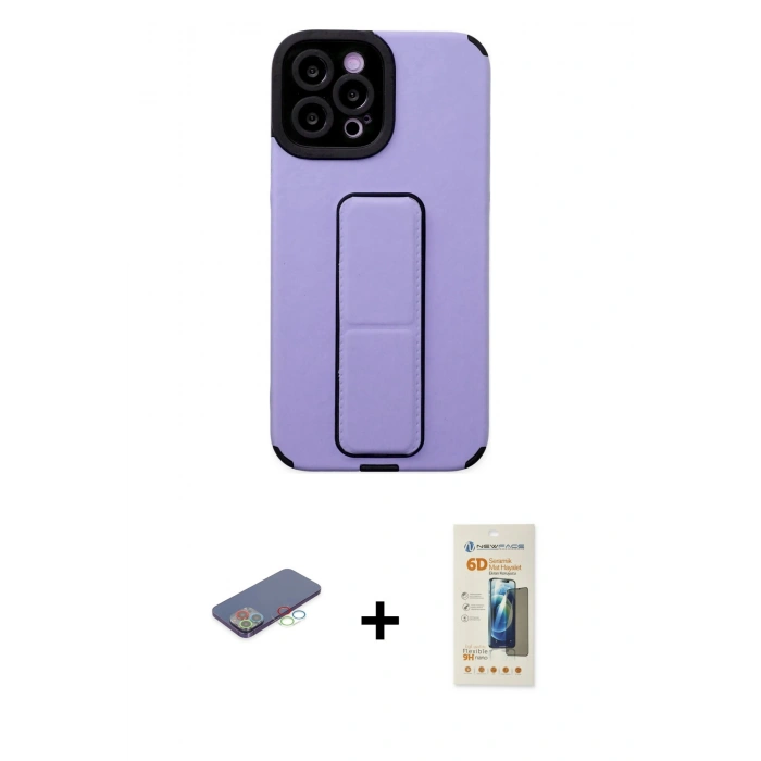 MARSİLYAN™- iPhone 12 Pro Max Kılıf Çekirdek Yansıma - Siyah 6D Mat Seramik Hayalet Nano Ekran Koruyucu + Renkli Kamera Lens Koruma Cam - MI