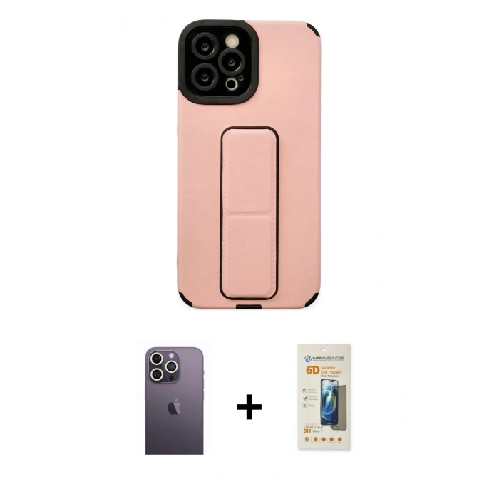 MARSİLYAN™- iPhone 12 Pro Max Kılıf Çekirdek Yansıma - Siyah 6D Mat Seramik Hayalet Nano Ekran Koruyucu + Neon Fosforlu Kamera Lens - BZ