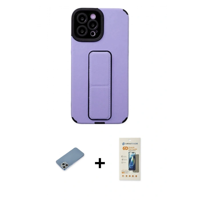 MARSİLYAN™- iPhone 12 Pro Max Kılıf Çekirdek Yansıma - Siyah 6D Mat Seramik Hayalet Nano Ekran Koruyucu + Shine Kamera Lens Koruma Cam - GS