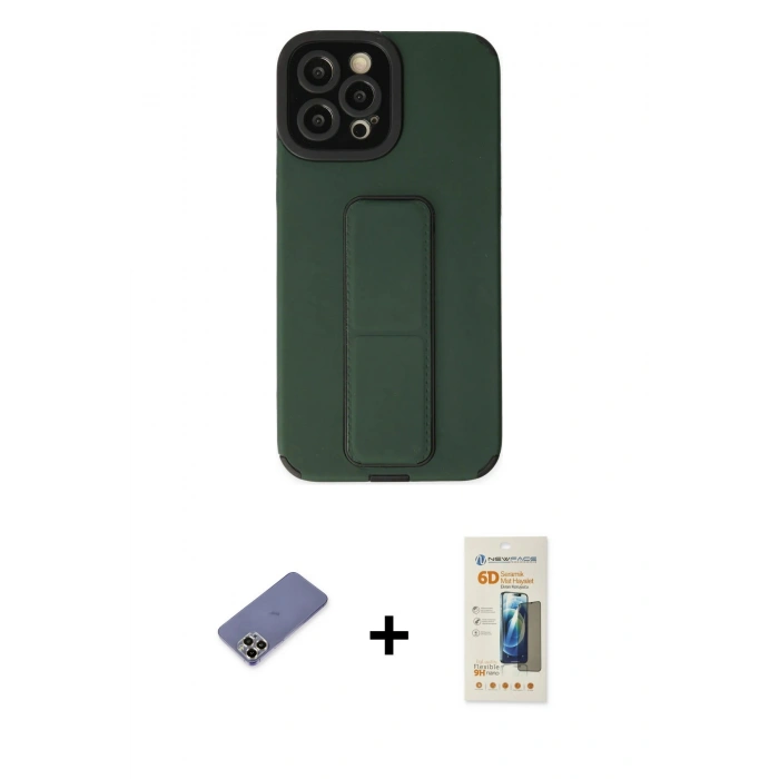 MARSİLYAN™- iPhone 12 Pro Max Kılıf Çekirdek Yansıma - Siyah 6D Mat Seramik Hayalet Nano Ekran Koruyucu + Metal Kamera Lens Koruma Cam - GD