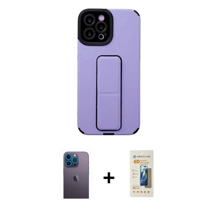 MARSİLYAN™- iPhone 12 Pro Max Kılıf Çekirdek Yansıma - Siyah 6D Mat Seramik Hayalet Nano Ekran Koruyucu + Neon Fosforlu Kamera Lens - MI