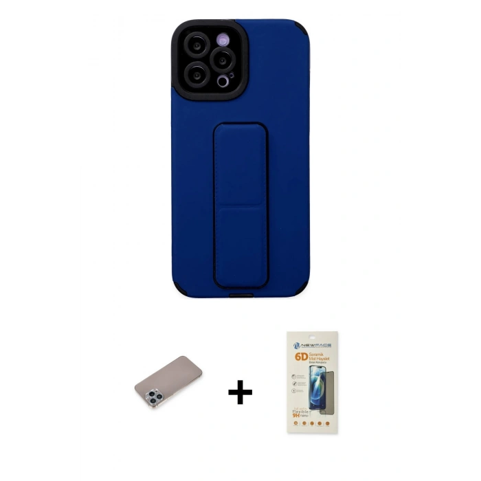 MARSİLYAN™- iPhone 12 Pro Max Kılıf Çekirdek Yansıma - Siyah 6D Mat Seramik Hayalet Nano Ekran Koruyucu + Sierra Blue Shine Kamera Lens Koruma Cam