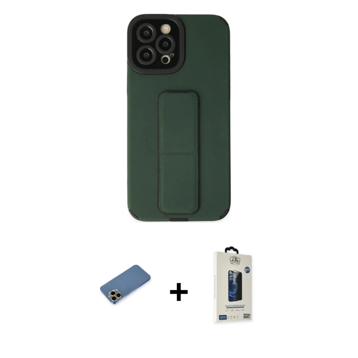 MARSİLYAN™- iPhone 12 Pro Max Kılıf Çekirdek Yansıma - Siyah Bilvis Hayalet Cam Ekran Koruyucu + Shine Kamera Lens Koruma Cam - GD