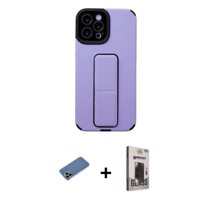 MARSİLYAN™- iPhone 12 Pro Max Kılıf Çekirdek Yansıma - Siyah Bilvis Hayalet Cam Ekran Koruyucu + Shine Kamera Lens Koruma Cam - GD