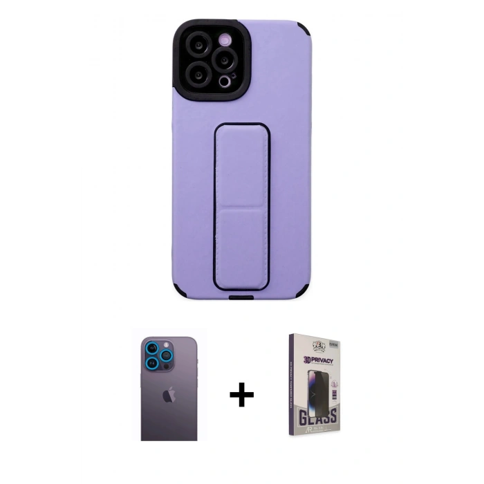 MARSİLYAN™- iPhone 12 Pro Max Kılıf Çekirdek Yansıma - Siyah Bilvis Hayalet Cam Ekran Koruyucu + Neon Fosforlu Kamera Lens - MI