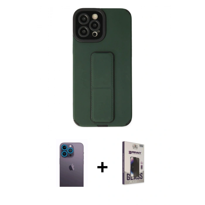 MARSİLYAN™- iPhone 12 Pro Max Kılıf Çekirdek Yansıma - Siyah Bilvis Hayalet Cam Ekran Koruyucu + Neon Fosforlu Kamera Lens - MI