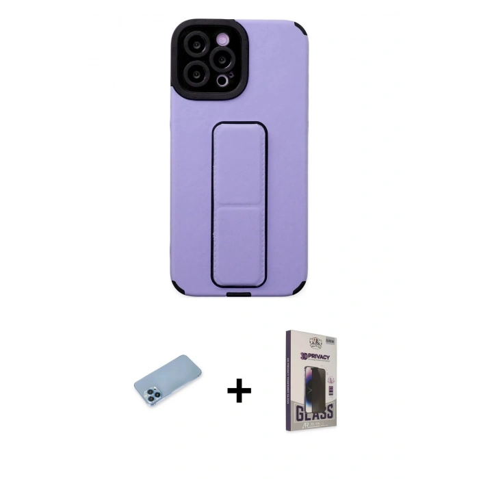 MARSİLYAN™- iPhone 12 Pro Max Kılıf Çekirdek Yansıma - Siyah Bilvis Hayalet Cam Ekran Koruyucu + Shine Kamera Lens Koruma Cam - MI