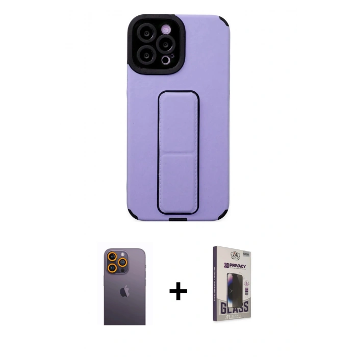 MARSİLYAN™- iPhone 12 Pro Max Kılıf Çekirdek Yansıma - Siyah Bilvis Hayalet Cam Ekran Koruyucu + Sarı Neon Fosforlu Kamera Lens