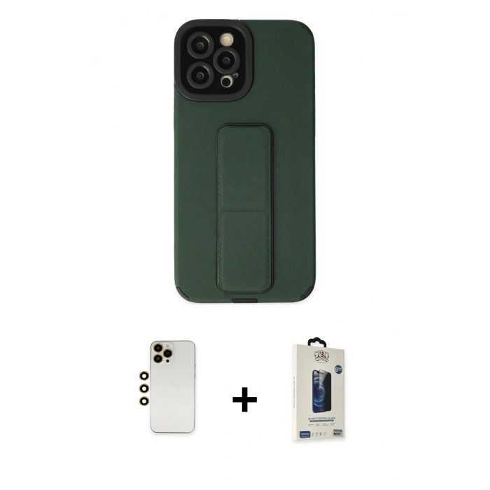 MARSİLYAN™- iPhone 12 Pro Max Kılıf Çekirdek Yansıma - Siyah Bilvis Hayalet Cam Ekran Koruyucu + Shine Kamera Lens - GD