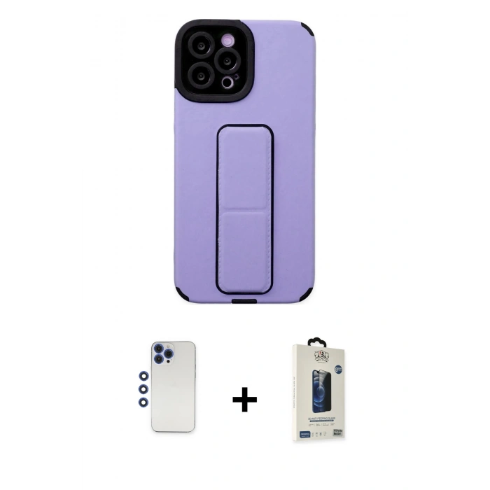 MARSİLYAN™- iPhone 12 Pro Max Kılıf Çekirdek Yansıma - Siyah Bilvis Hayalet Cam Ekran Koruyucu + Shine Kamera Lens - LT