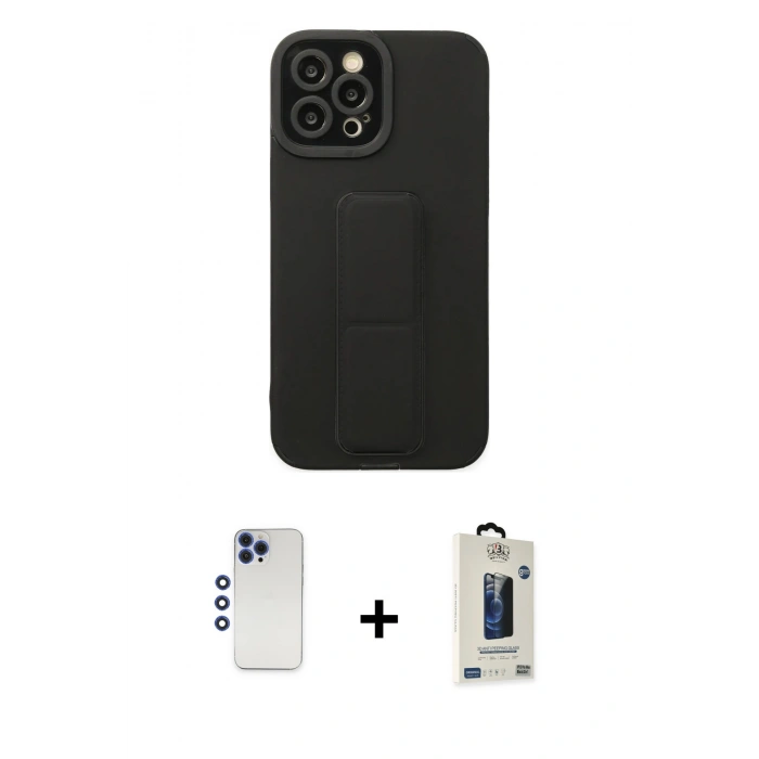 MARSİLYAN™- iPhone 12 Pro Max Kılıf Çekirdek Yansıma - Siyah Bilvis Hayalet Cam Ekran Koruyucu + Shine Kamera Lens - LT