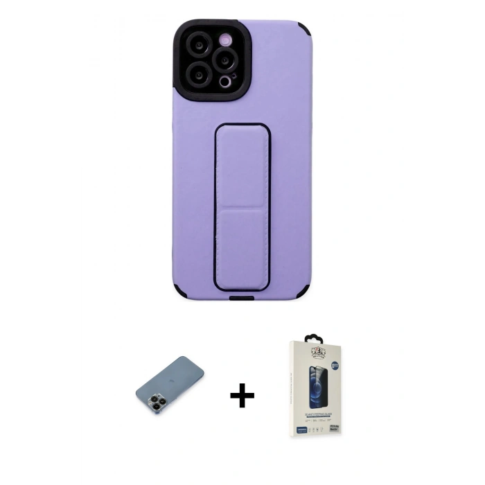 MARSİLYAN™- iPhone 12 Pro Max Kılıf Çekirdek Yansıma - Siyah Bilvis Hayalet Cam Ekran Koruyucu + Shine Kamera Lens Koruma Cam - SH