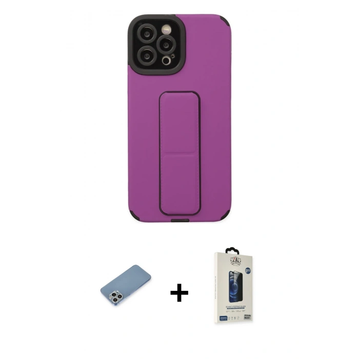 MARSİLYAN™- iPhone 12 Pro Max Kılıf Çekirdek Yansıma - Siyah Bilvis Hayalet Cam Ekran Koruyucu + Shine Kamera Lens Koruma Cam - GS