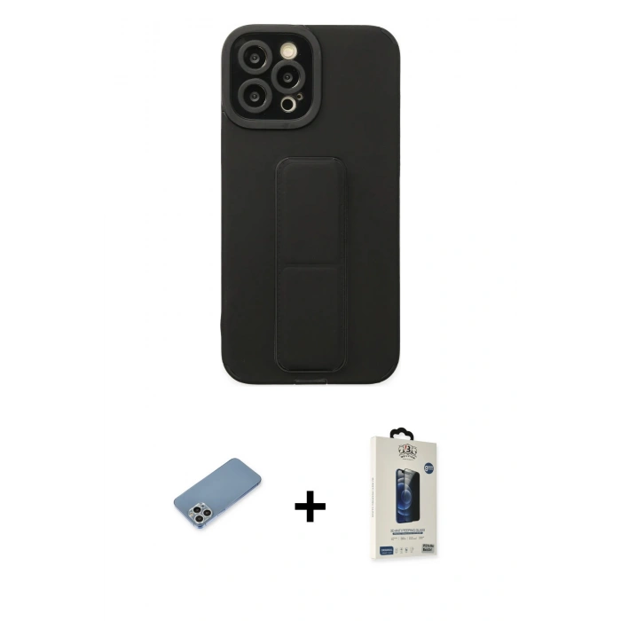 MARSİLYAN™- iPhone 12 Pro Max Kılıf Çekirdek Yansıma - Siyah Bilvis Hayalet Cam Ekran Koruyucu + Shine Kamera Lens Koruma Cam - GS