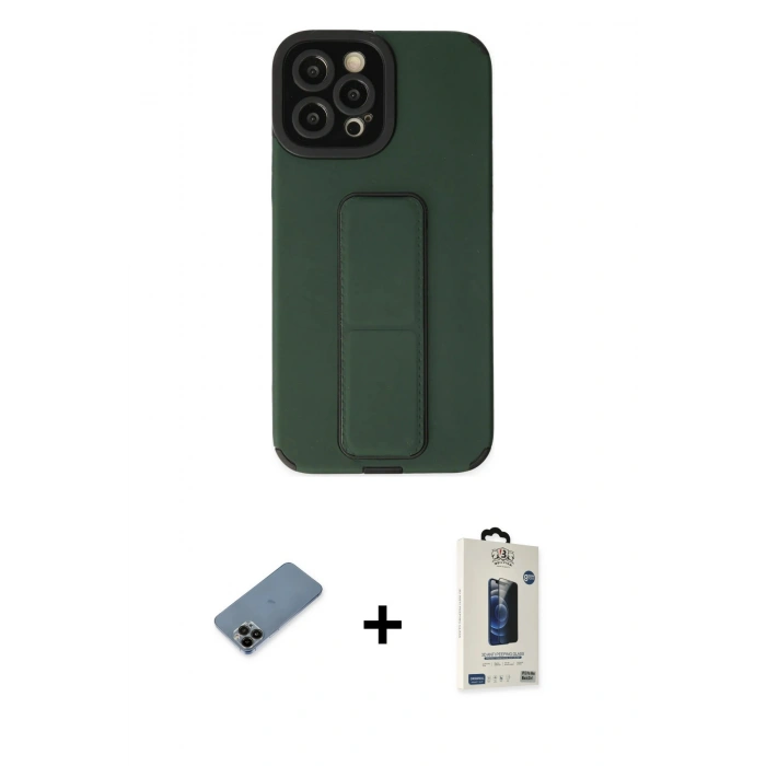 MARSİLYAN™- iPhone 12 Pro Max Kılıf Çekirdek Yansıma - Siyah Bilvis Hayalet Cam Ekran Koruyucu + Shine Kamera Lens Koruma Cam - SH