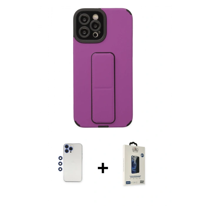 MARSİLYAN™- iPhone 12 Pro Max Kılıf Çekirdek Yansıma - Siyah Bilvis Hayalet Cam Ekran Koruyucu + Shine Kamera Lens - LT