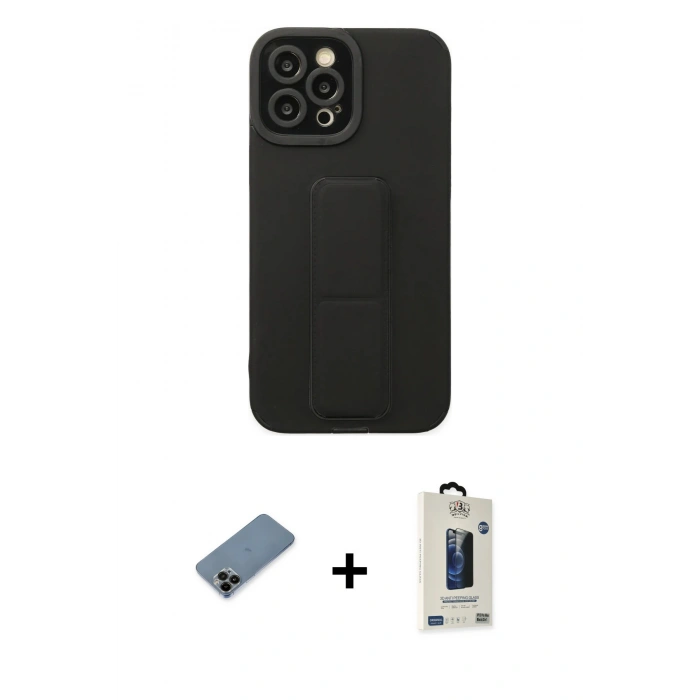 MARSİLYAN™- iPhone 12 Pro Max Kılıf Çekirdek Yansıma - Siyah Bilvis Hayalet Cam Ekran Koruyucu + Shine Kamera Lens Koruma Cam - SH