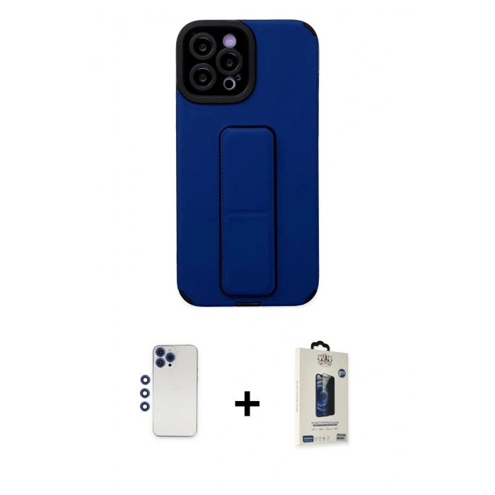 MARSİLYAN™- iPhone 12 Pro Max Kılıf Çekirdek Yansıma - Siyah Bilvis Hayalet Cam Ekran Koruyucu + Shine Kamera Lens - LT