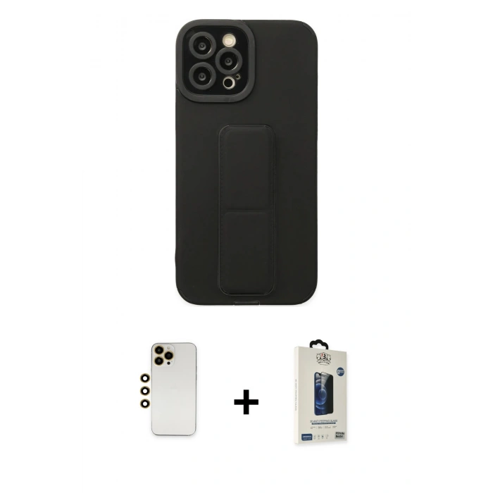 MARSİLYAN™- iPhone 12 Pro Max Kılıf Çekirdek Yansıma - Siyah Bilvis Hayalet Cam Ekran Koruyucu + Shine Kamera Lens - GD