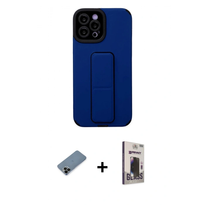 MARSİLYAN™- iPhone 12 Pro Max Kılıf Çekirdek Yansıma - Siyah Bilvis Hayalet Cam Ekran Koruyucu + Shine Kamera Lens Koruma Cam - SH