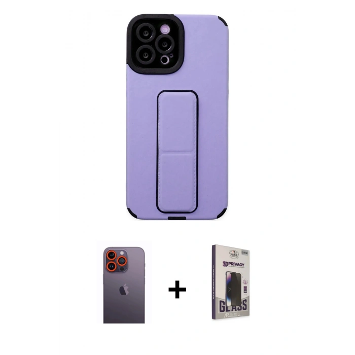 MARSİLYAN™- iPhone 12 Pro Max Kılıf Çekirdek Yansıma - Siyah Bilvis Hayalet Cam Ekran Koruyucu + Neon Fosforlu Kamera Lens - TU
