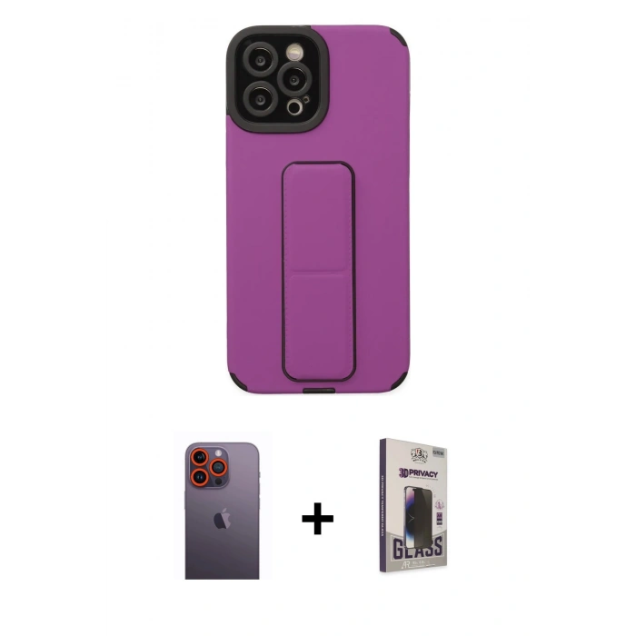 MARSİLYAN™- iPhone 12 Pro Max Kılıf Çekirdek Yansıma - Siyah Bilvis Hayalet Cam Ekran Koruyucu + Neon Fosforlu Kamera Lens - TU