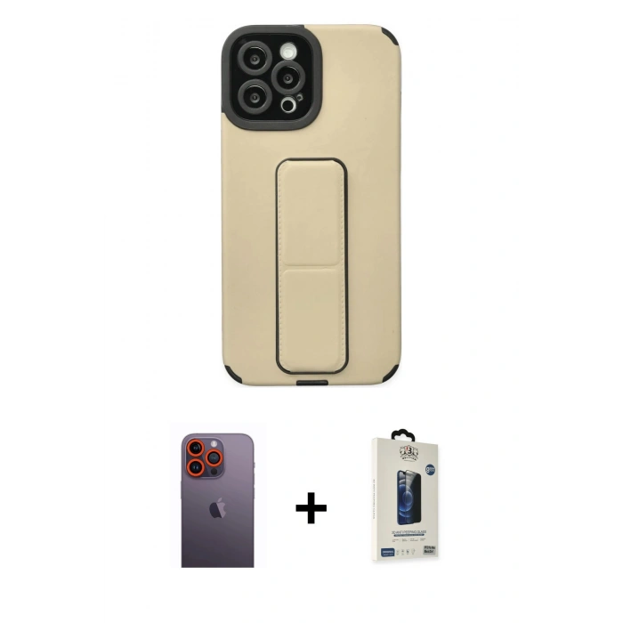 MARSİLYAN™- iPhone 12 Pro Max Kılıf Çekirdek Yansıma - Siyah Bilvis Hayalet Cam Ekran Koruyucu + Neon Fosforlu Kamera Lens - TU