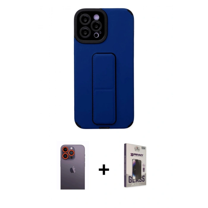 MARSİLYAN™- iPhone 12 Pro Max Kılıf Çekirdek Yansıma - Siyah Bilvis Hayalet Cam Ekran Koruyucu + Neon Fosforlu Kamera Lens - TU