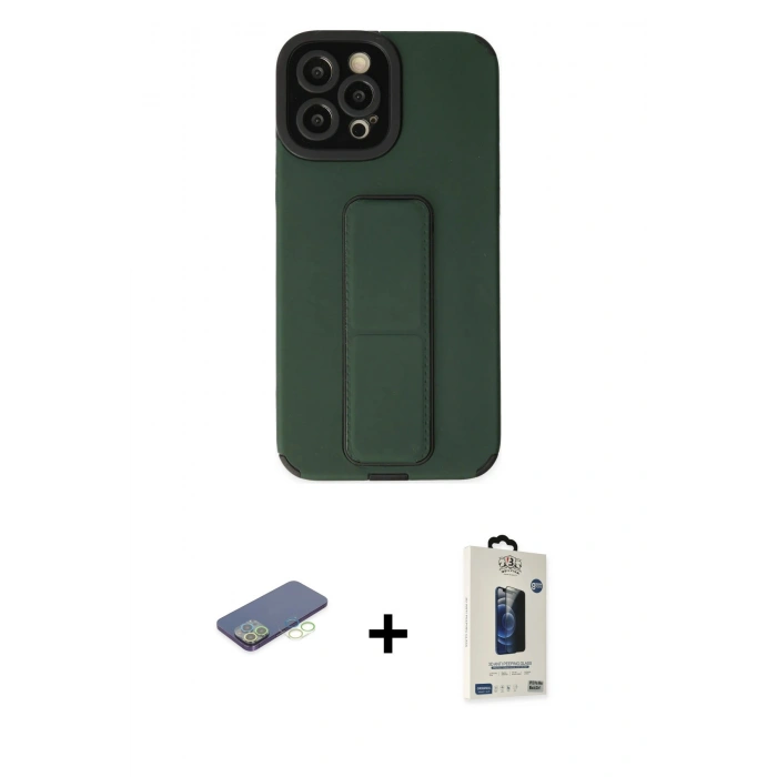 MARSİLYAN™- iPhone 12 Pro Max Kılıf Çekirdek Yansıma - Siyah Bilvis Hayalet Cam Ekran Koruyucu + Renkli Kamera Lens Koruma Cam - YL