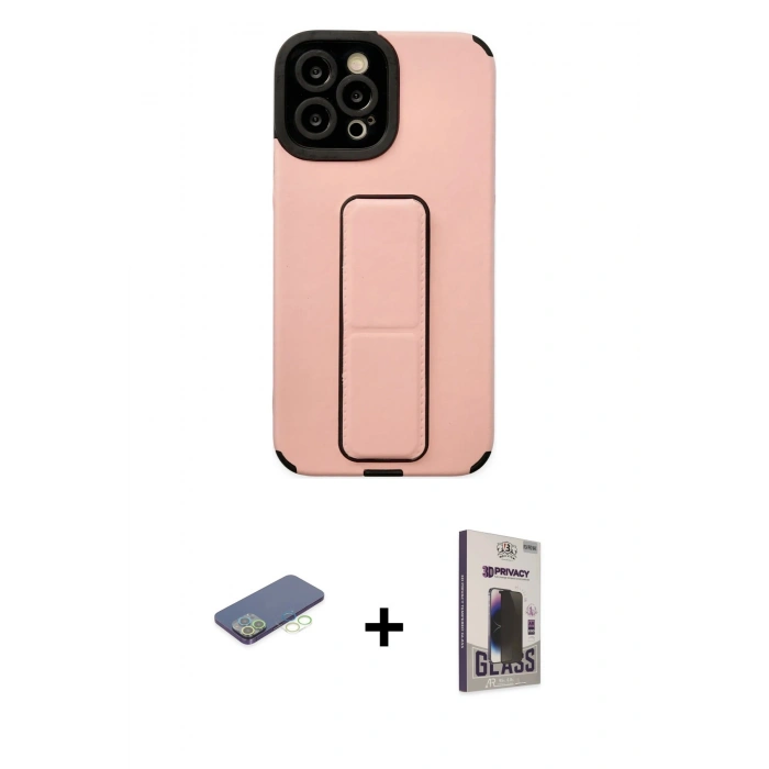 MARSİLYAN™- iPhone 12 Pro Max Kılıf Çekirdek Yansıma - Siyah Bilvis Hayalet Cam Ekran Koruyucu + Renkli Kamera Lens Koruma Cam - YL