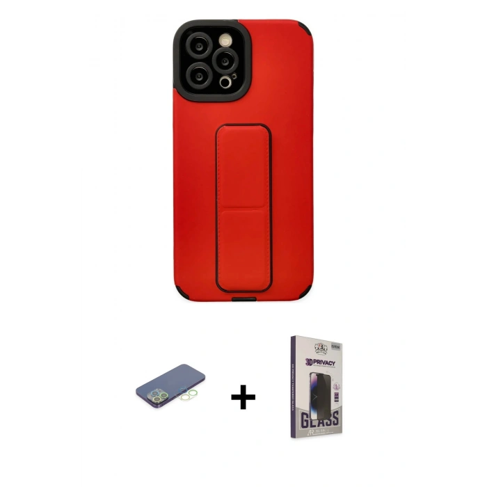 MARSİLYAN™- iPhone 12 Pro Max Kılıf Çekirdek Yansıma - Siyah Bilvis Hayalet Cam Ekran Koruyucu + Renkli Kamera Lens Koruma Cam - YL