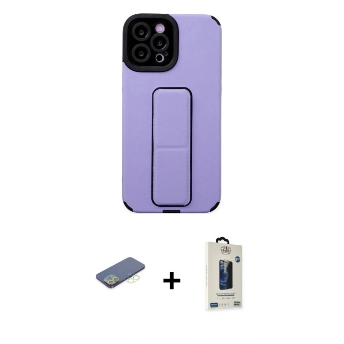 MARSİLYAN™- iPhone 12 Pro Max Kılıf Çekirdek Yansıma - Siyah Bilvis Hayalet Cam Ekran Koruyucu + Renkli Kamera Lens Koruma Cam - YL