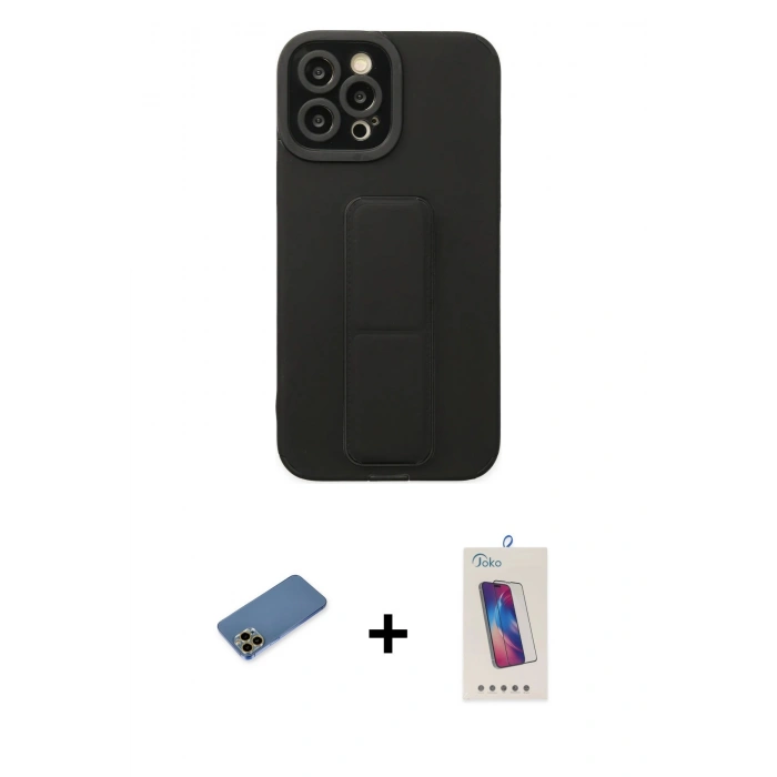 MARSİLYAN™- iPhone 12 Pro Max Kılıf Çekirdek Yansıma - Siyah Joko 5D Cam + Shine Kamera Lens Koruma Cam - GD