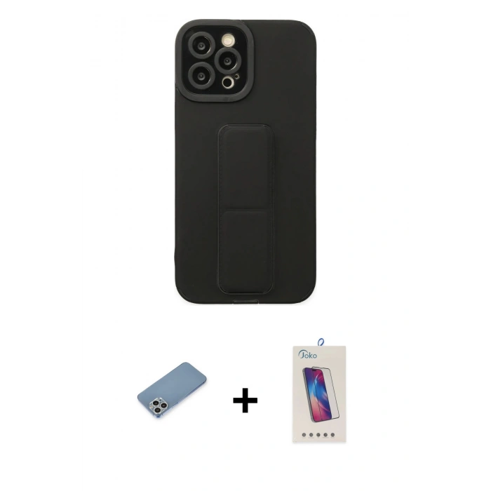 MARSİLYAN™- iPhone 12 Pro Max Kılıf Çekirdek Yansıma - Siyah Joko 5D Cam + Shine Kamera Lens Koruma Cam - GS