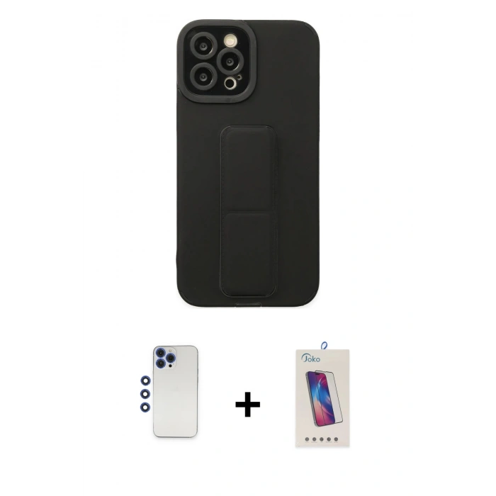MARSİLYAN™- iPhone 12 Pro Max Kılıf Çekirdek Yansıma - Siyah Joko 5D Cam + Shine Kamera Lens - LT