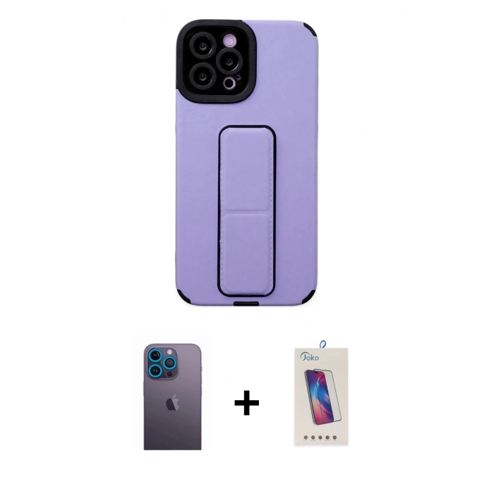 MARSİLYAN™- iPhone 12 Pro Max Kılıf Çekirdek Yansıma - Siyah Joko 5D Cam + Neon Fosforlu Kamera Lens - MI