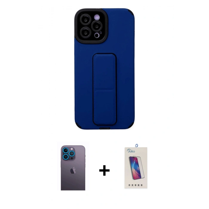 MARSİLYAN™- iPhone 12 Pro Max Kılıf Çekirdek Yansıma - Siyah Joko 5D Cam + Neon Fosforlu Kamera Lens - MI