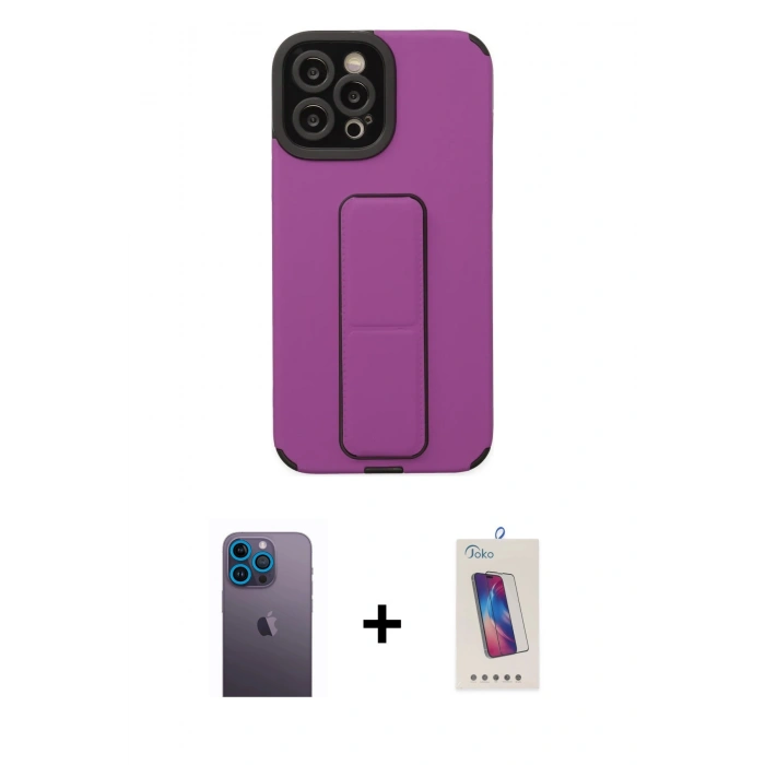 MARSİLYAN™- iPhone 12 Pro Max Kılıf Çekirdek Yansıma - Siyah Joko 5D Cam + Neon Fosforlu Kamera Lens - MI