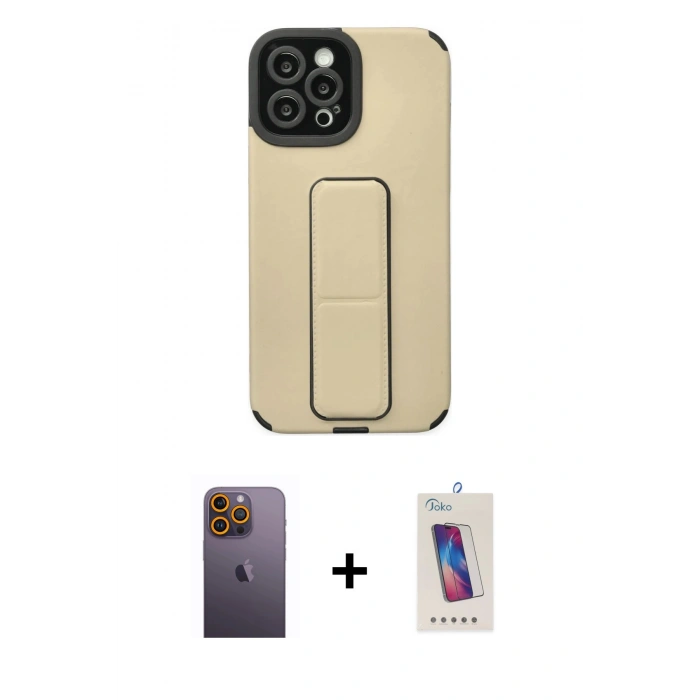MARSİLYAN™- iPhone 12 Pro Max Kılıf Çekirdek Yansıma - Siyah Joko 5D Cam + Neon Fosforlu Kamera Lens - SI