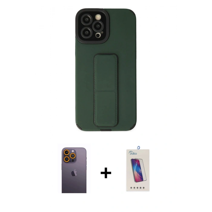 MARSİLYAN™- iPhone 12 Pro Max Kılıf Çekirdek Yansıma - Siyah Joko 5D Cam + Neon Fosforlu Kamera Lens - SI
