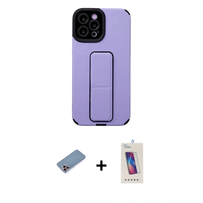 MARSİLYAN™- iPhone 12 Pro Max Kılıf Çekirdek Yansıma - Siyah Joko 5D Cam + Pembe Shine Kamera Lens Koruma Cam
