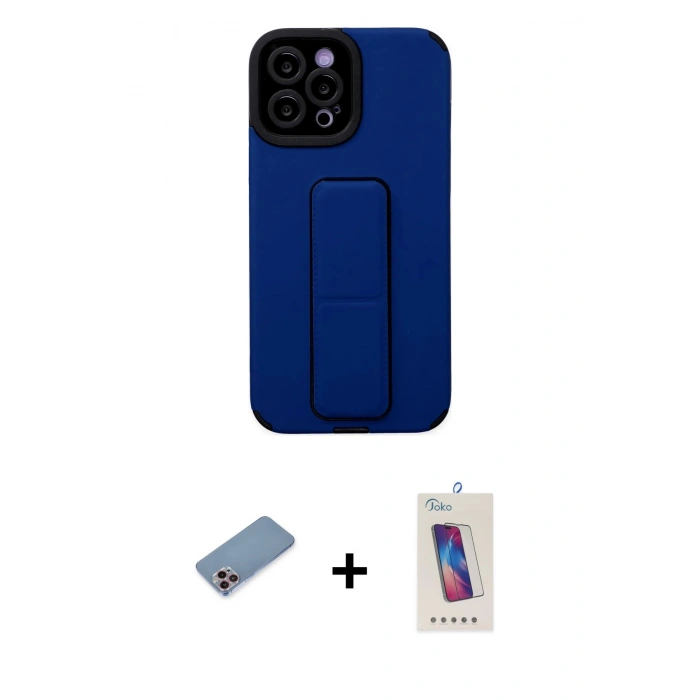 MARSİLYAN™- iPhone 12 Pro Max Kılıf Çekirdek Yansıma - Siyah Joko 5D Cam + Pembe Shine Kamera Lens Koruma Cam