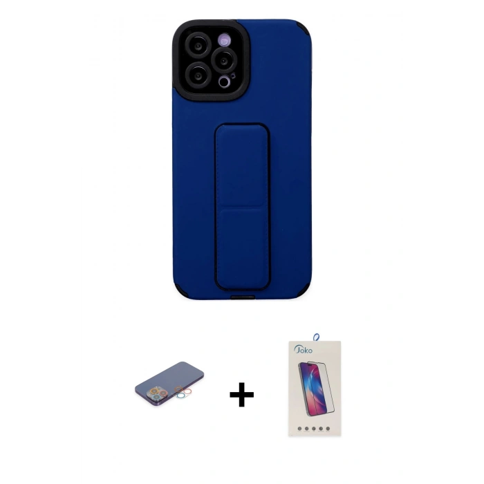 MARSİLYAN™- iPhone 12 Pro Max Kılıf Çekirdek Yansıma - Siyah Joko 5D Cam + Renkli Kamera Lens Koruma Cam - PE