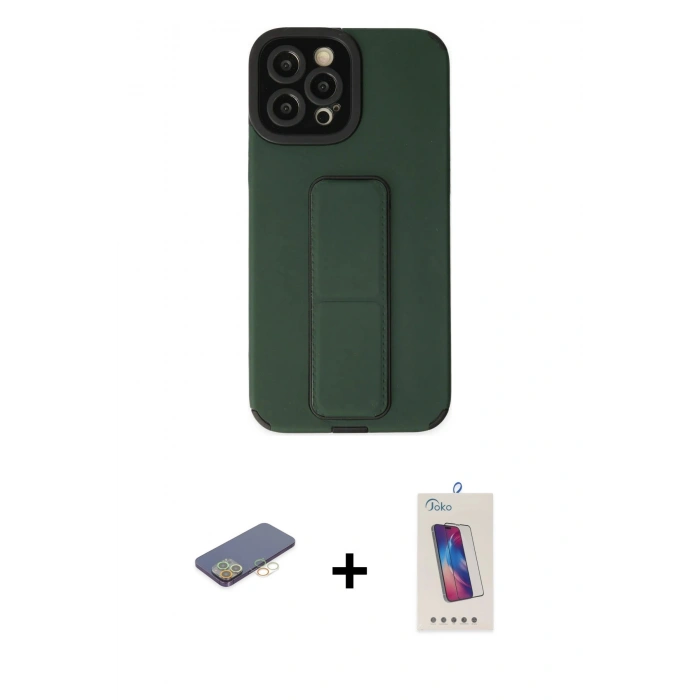 MARSİLYAN™- iPhone 12 Pro Max Kılıf Çekirdek Yansıma - Siyah Joko 5D Cam + Renkli Kamera Lens Koruma Cam - SI