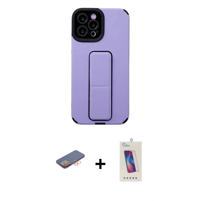 MARSİLYAN™- iPhone 12 Pro Max Kılıf Çekirdek Yansıma - Siyah Joko 5D Cam + Renkli Kamera Lens Koruma Cam - TU