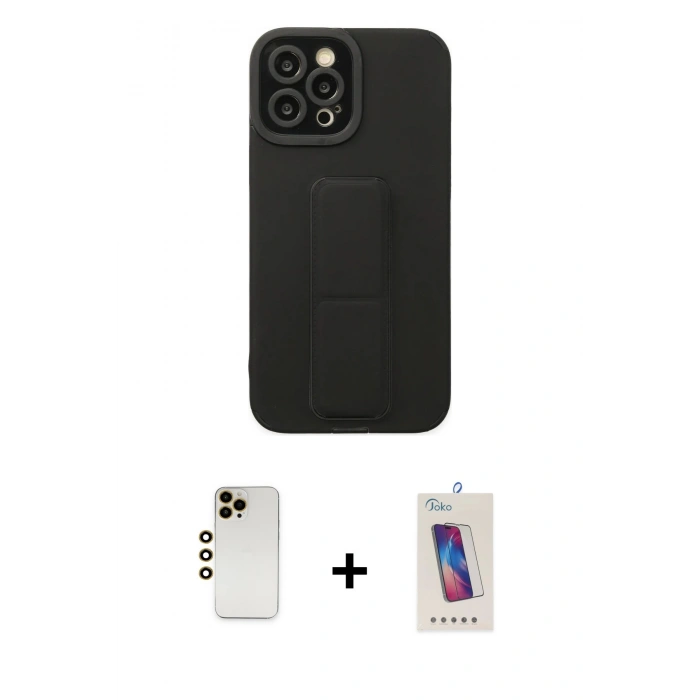 MARSİLYAN™- iPhone 12 Pro Max Kılıf Çekirdek Yansıma - Siyah Joko 5D Cam + Shine Kamera Lens - GD