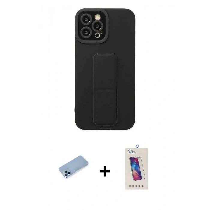 MARSİLYAN™- iPhone 12 Pro Max Kılıf Çekirdek Yansıma - Siyah Joko 5D Cam + Shine Kamera Lens Koruma Cam - MI