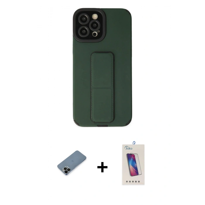 MARSİLYAN™- iPhone 12 Pro Max Kılıf Çekirdek Yansıma - Siyah Joko 5D Cam + Siyah Shine Kamera Lens Koruma Cam