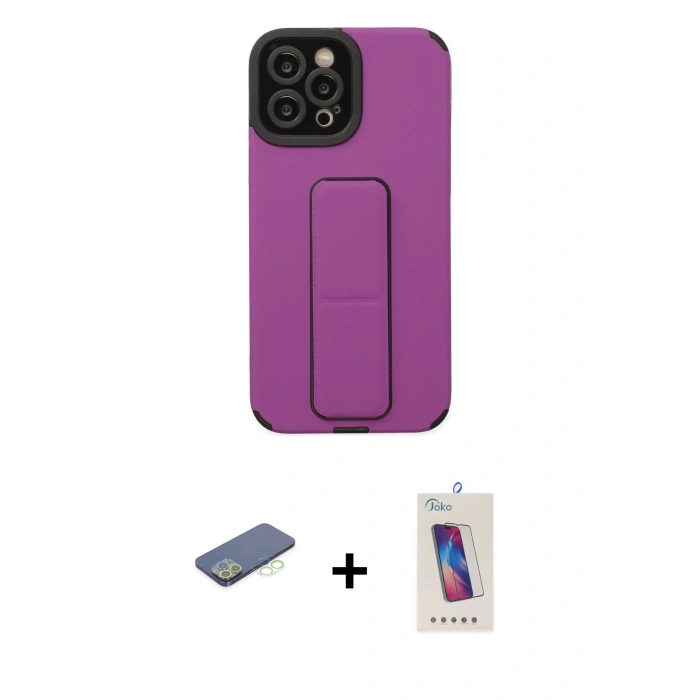 MARSİLYAN™- iPhone 12 Pro Max Kılıf Çekirdek Yansıma - Siyah Joko 5D Cam + Renkli Kamera Lens Koruma Cam - YL