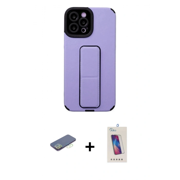 MARSİLYAN™- iPhone 12 Pro Max Kılıf Çekirdek Yansıma - Siyah Joko 5D Cam + Renkli Kamera Lens Koruma Cam - YL